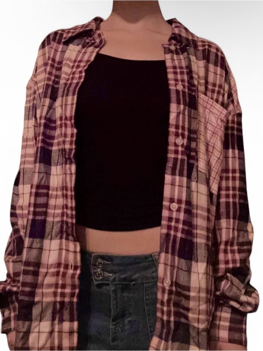 ROUDELAIN Pink & Burgundy Button-up Flannel Shirt -Womens Small - New with tags